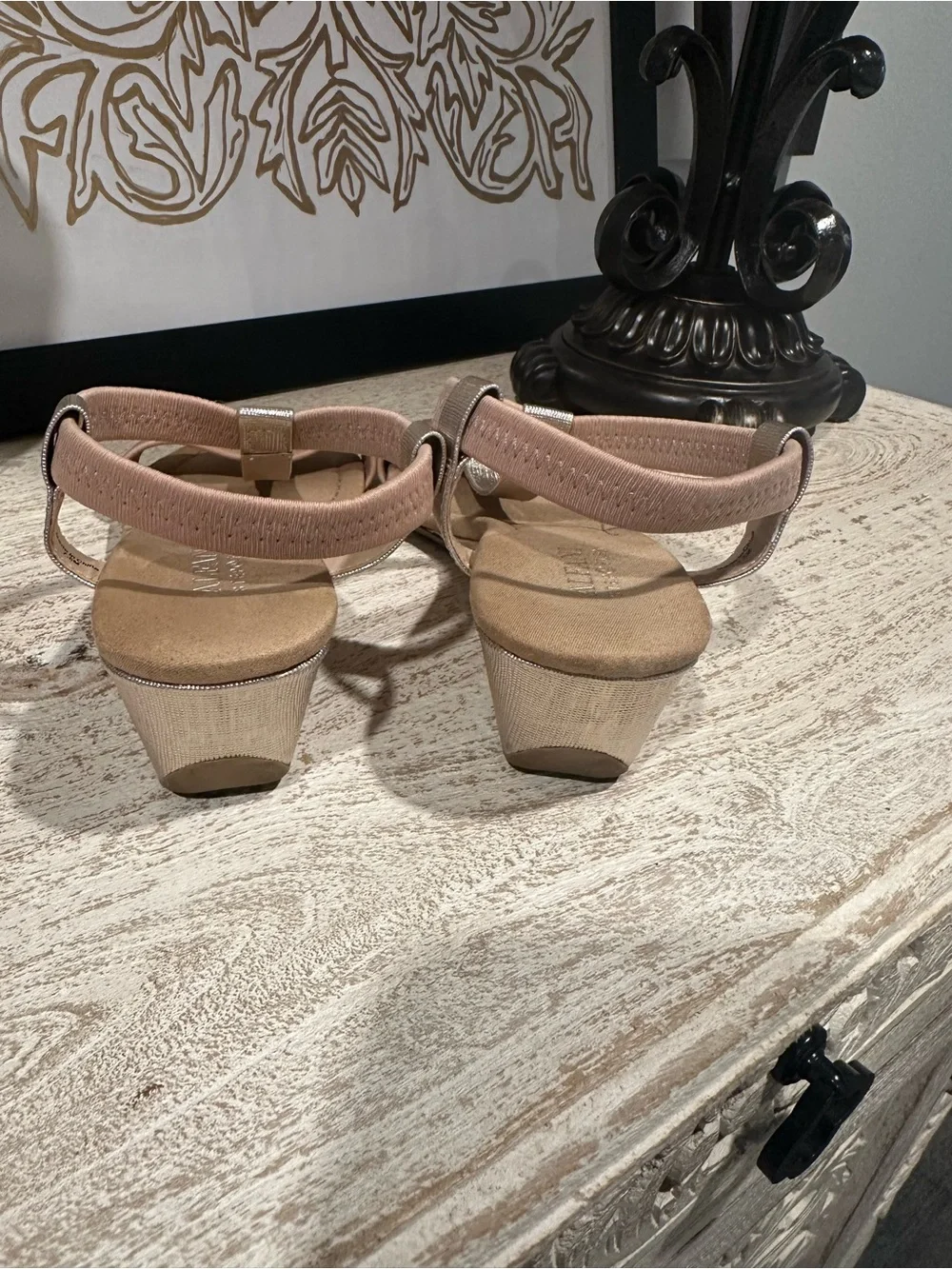 Alfani Step Flex Comfort Wedge Sandals Blush Taupe Stretch Size 7.5M
